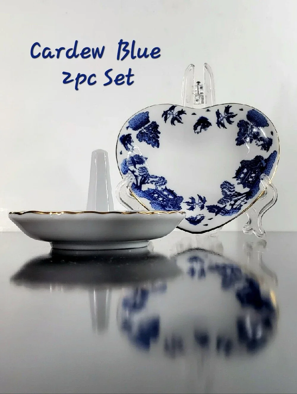 2pc Blue Willow Cardew Blue Porcelain Ring & Trinket Dishes By 🇬🇧 Paul Cardew